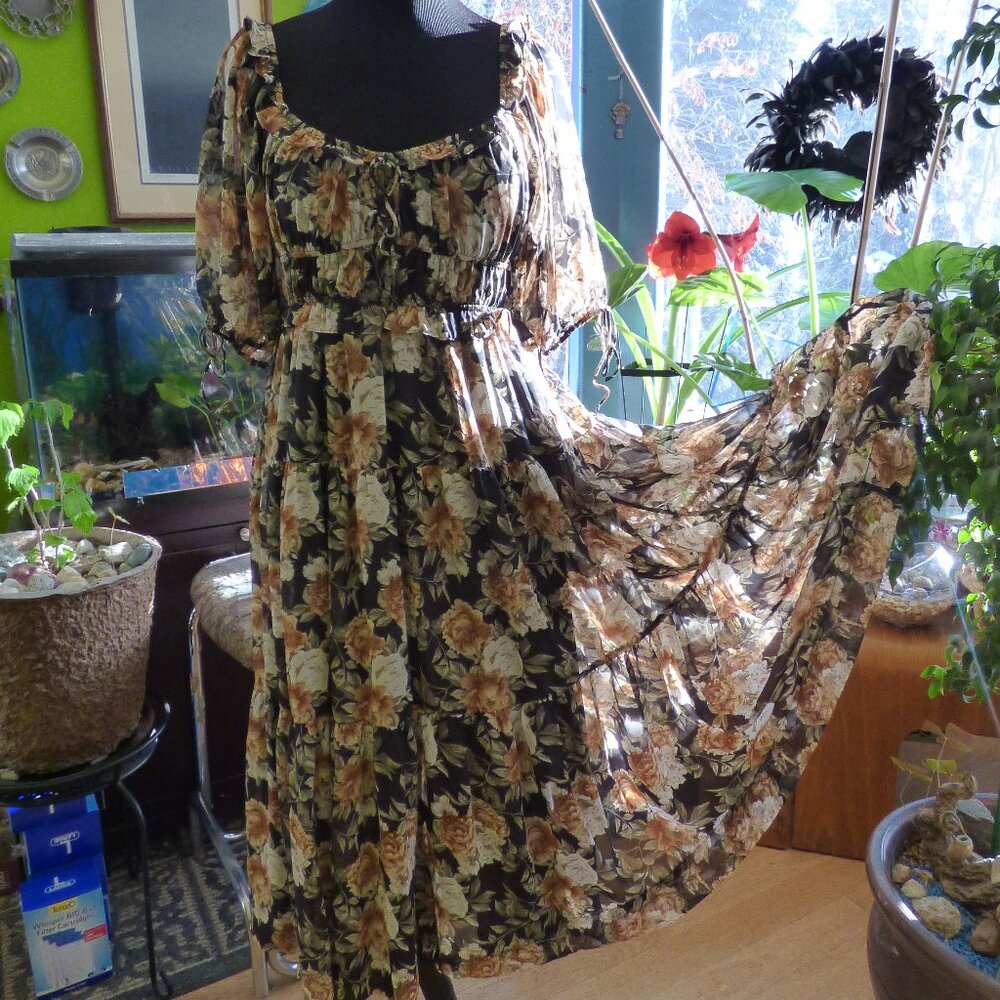 EN SAISON GOTH BOHO WEDDING MULTI ON OFF SHOULDER TIERED SLIP ON MIDI DRESS L